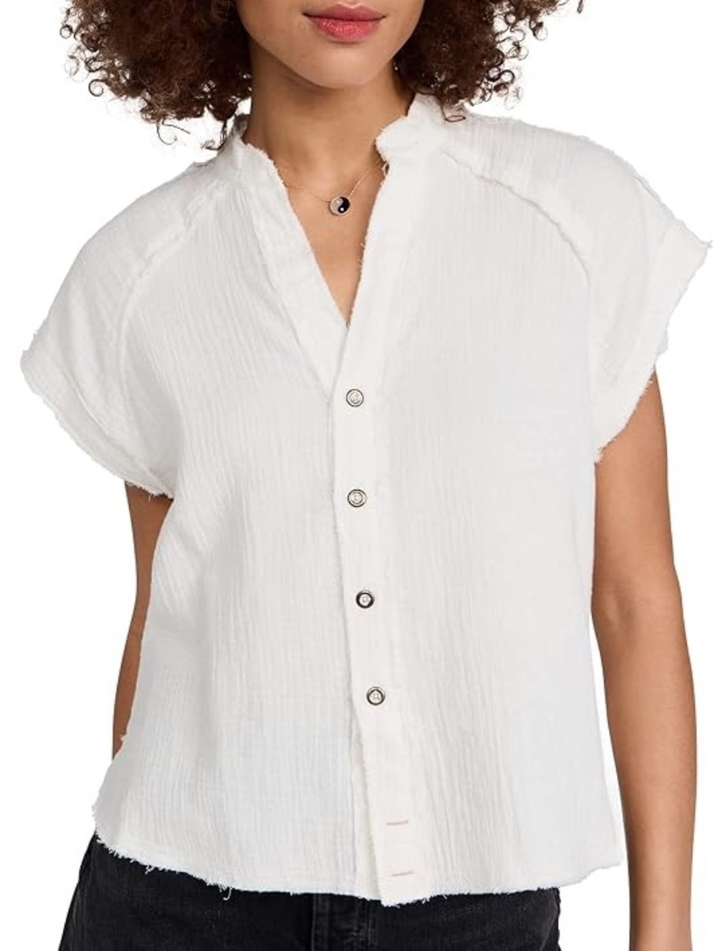 Free People Top White Gauze Dreamy Days Button Front Shirt size L